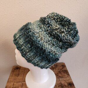 Handknit Green Colorful Winter Hat One of A Kind